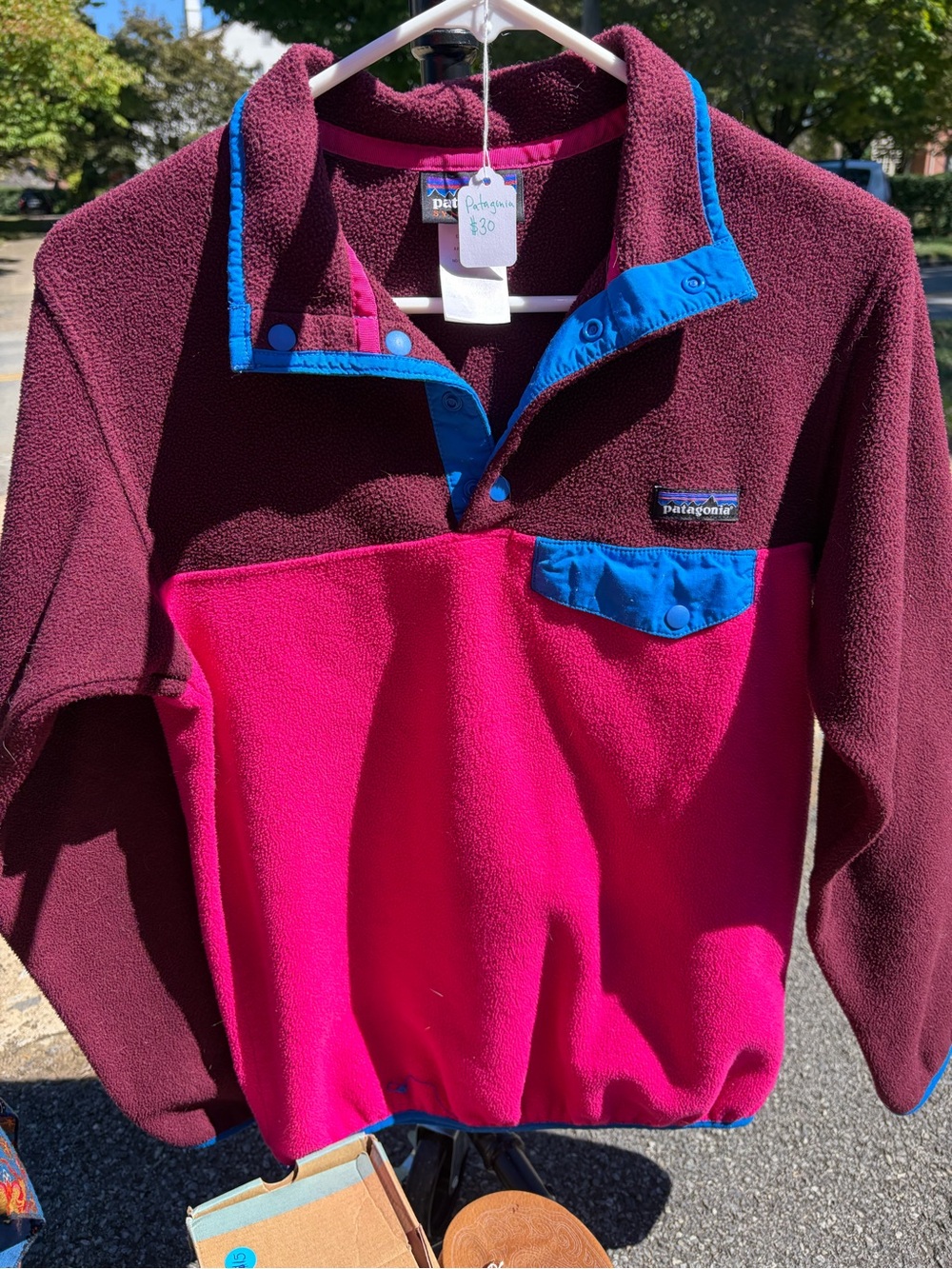 Patagonia Fleece Pullover Jacket in Hot Pink, Burgundy & Blue Trim